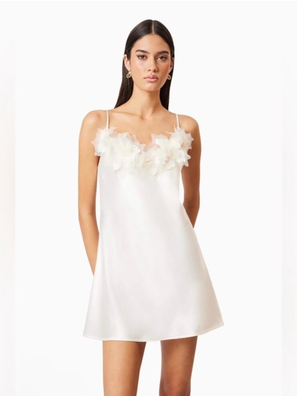 Elliatt Katalina 3D Floral Appliqué Mini Dress in Ivory S